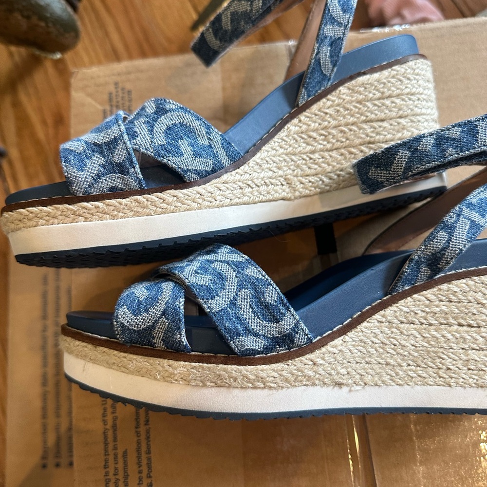 Cole Haan Blue Denim Logo Espadrille Wedge Sandals. NWOB - Picture 6 of 7